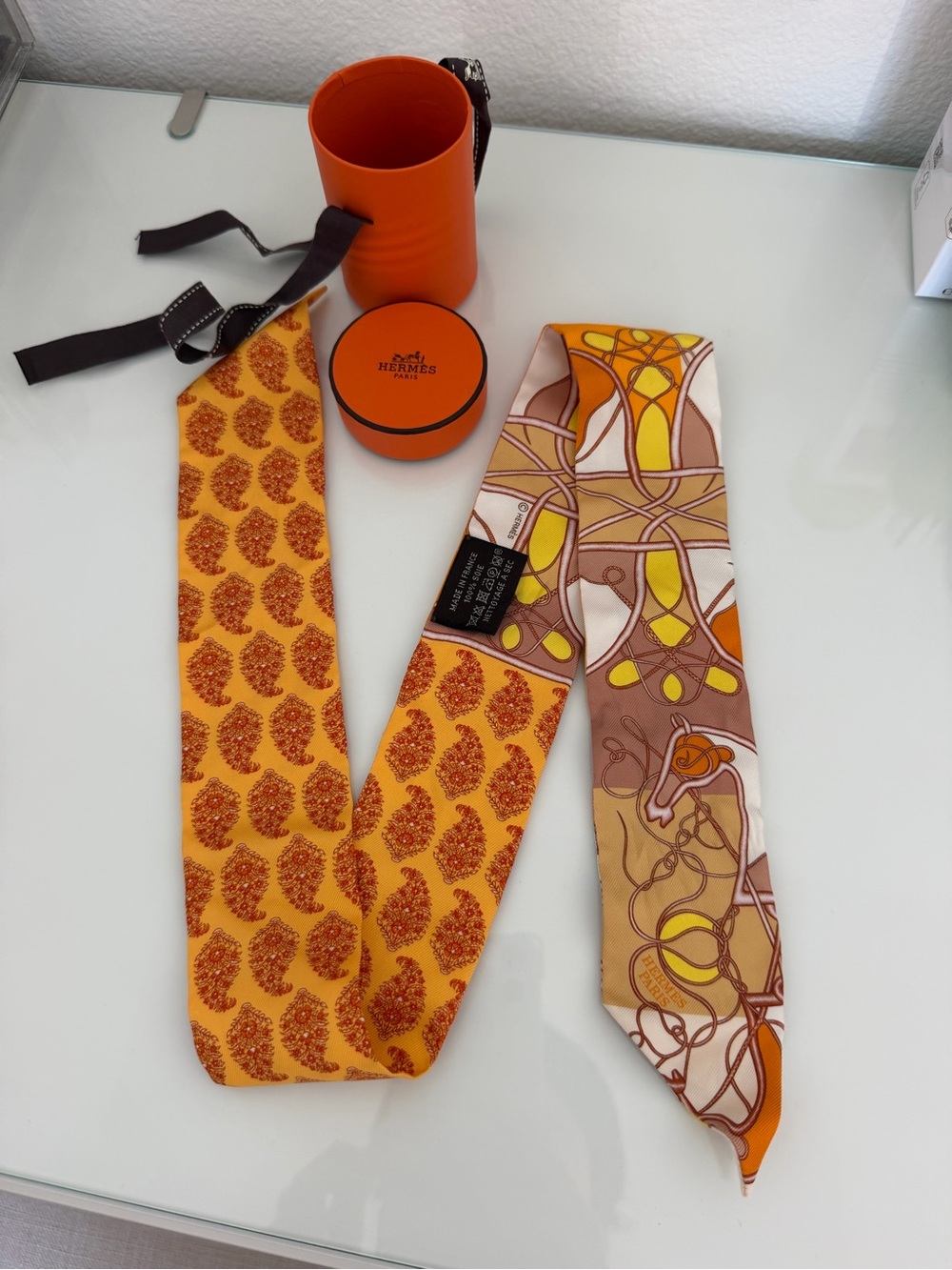 Hermès Yellow & Orange Silk Twilly Scarf